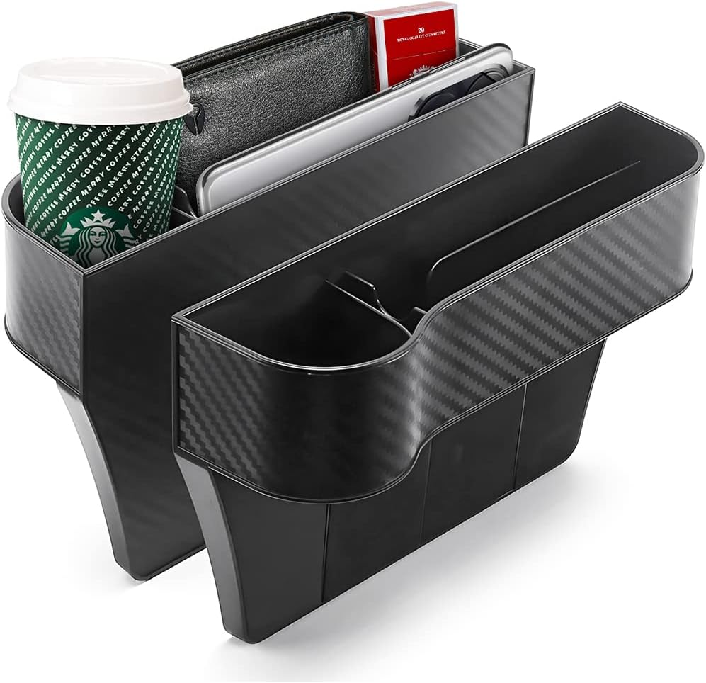 2 Packs Car Seat Gap Filler Organizer, Multifunctional Seat Gap Storage Box with Cup Holder, Console Side Extra Pouchs with USB Car Charger, Auto Accessories for Cellphone Wallet Key