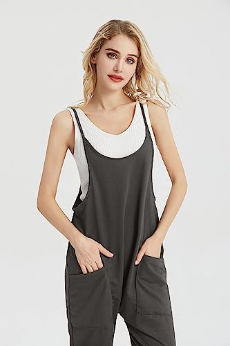Women’s Loose V Neck Sleeveless Spaghetti Strap Harem Pants Rompers Overalls Jumpsuits Jumpers with Pockets