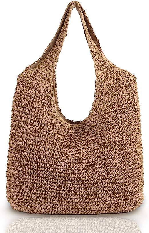 Hand-woven Soft Large Straw Shoulder Bag Boho Straw Handle Tote Retro Summer Beach Bag Rattan Handbag